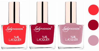 

Lady Fashion Glossy & Long Stay Nail Polish combo Baby Pink,Bright Pink,Silky Purple(Pack of 3)
