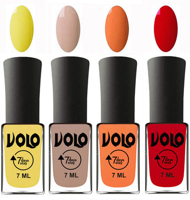 

Volo Ultra Lasting HD Shine Awesome Nail Polish Combo Yellow, Light Nude, Peach, Blood Red(Pack of 4)