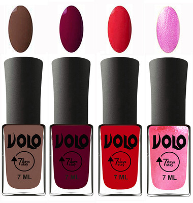 

Volo Ultra Lasting HD Shine Awesome Nail Polish Combo Brown, Wine Maroon, Redish Orange, Metallic Pink(Pack of 4)