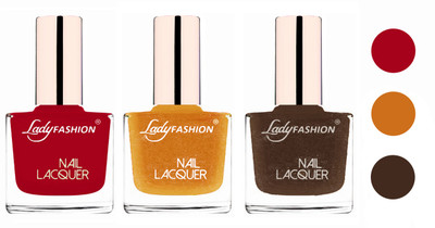 

Lady Fashion Glossy & Long Stay Nail Polish combo Dark Red,Golden,Mettalic Brown(Pack of 3)