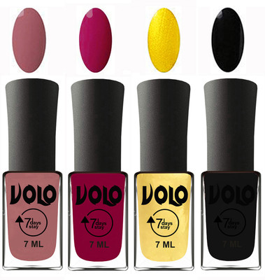 

Volo Ultra Lasting HD Shine Awesome Nail Polish Combo Chocolate Peach, Magnta, Metallic Light Golden, Black(Pack of 4)