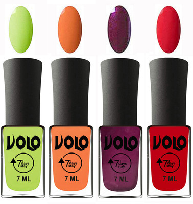 

Volo Ultra Lasting HD Shine Awesome Nail Polish Combo Parrot Green, Peach, Wine, Redish Orange(Pack of 4)
