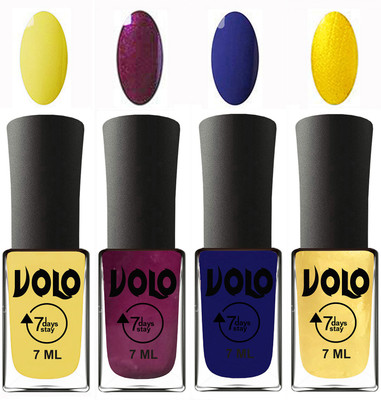 

Volo Ultra Lasting HD Shine Awesome Nail Polish Combo Yellow, Wine, Navy Blue, Metallic Light Golden(Pack of 4)