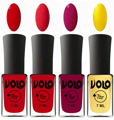

Volo Ultra Lasting HD Shine Awesome Nail Polish Combo Blood Red, Redish Orange, Magnta, Metallic Light Golden(Pack of 4)