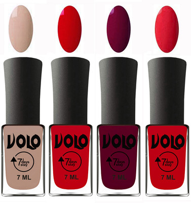 

Volo Ultra Lasting HD Shine Awesome Nail Polish Combo Light Nude, Blood Red, Wine Maroon, Redish Orange(Pack of 4)