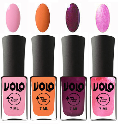 

Volo Ultra Lasting HD Shine Awesome Nail Polish Combo Light Pink, Peach, Wine, Metallic Pink(Pack of 4)
