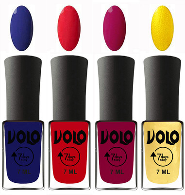 

Volo Ultra Lasting HD Shine Awesome Nail Polish Combo Navy Blue, Redish Orange, Magnta, Metallic Light Golden(Pack of 4)