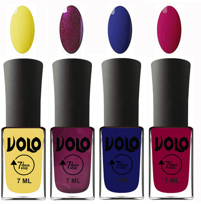 

Volo Ultra Lasting HD Shine Awesome Nail Polish Combo Yellow, Wine, Navy Blue, Magnta(Pack of 4)