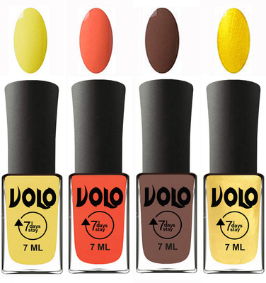 

Volo Ultra Lasting HD Shine Awesome Nail Polish Combo Yellow, Neon Orange, Brown, Metallic Light Golden(Pack of 4)