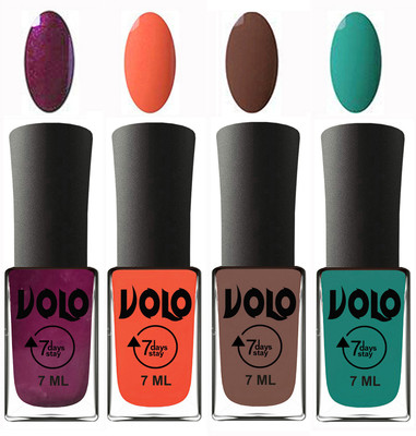 

Volo Ultra Lasting HD Shine Awesome Nail Polish Combo Wine, Neon Orange, Brown, Radium Green(Pack of 4)