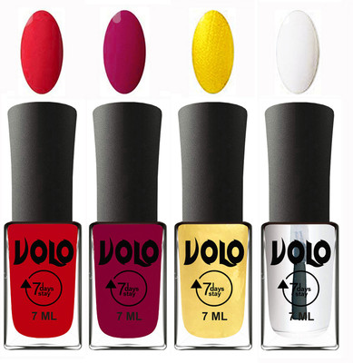 

Volo Ultra Lasting HD Shine Awesome Nail Polish Combo Redish Orange, Magnta, Metallic Light Golden, Top Coat(Pack of 4)