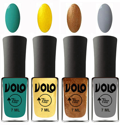 

Volo Ultra Lasting HD Shine Awesome Nail Polish Combo Radium Green, Metallic Light Golden, Metallic Dark Golden, Light Grey(Pack of 4)