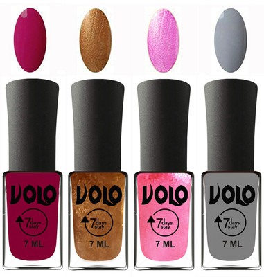 

Volo Ultra Lasting HD Shine Awesome Nail Polish Combo Magnta, Metallic Dark Golden, Metallic Pink, Light Grey(Pack of 4)