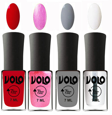

Volo Ultra Lasting HD Shine Awesome Nail Polish Combo Blood Red, Metallic Pink, Light Grey, Top Coat(Pack of 4)