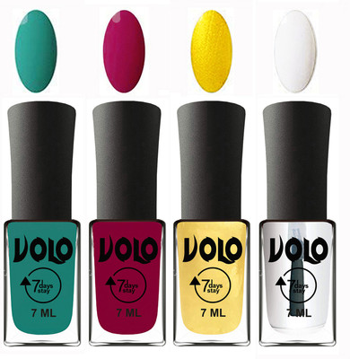

Volo Ultra Lasting HD Shine Awesome Nail Polish Combo Radium Green, Magnta, Metallic Light Golden, Top Coat(Pack of 4)