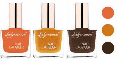 

Lady Fashion Glossy & Long Stay Nail Polish combo Nude,Golden,Mettalic Brown(Pack of 3)