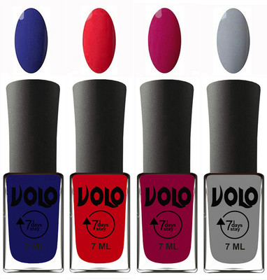 

Volo Ultra Lasting HD Shine Awesome Nail Polish Combo Navy Blue, Redish Orange, Magnta, Light Grey(Pack of 4)