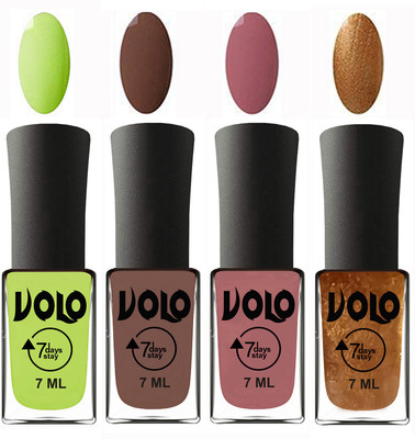 

Volo Ultra Lasting HD Shine Awesome Nail Polish Combo Parrot Green, Brown, Chocolate Peach, Metallic Dark Golden(Pack of 4)