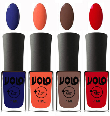 

Volo Ultra Lasting HD Shine Awesome Nail Polish Combo Navy Blue, Neon Orange, Brown, Blood Red(Pack of 4)