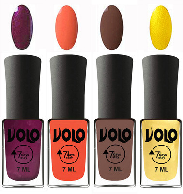 

Volo Ultra Lasting HD Shine Awesome Nail Polish Combo Wine, Neon Orange, Brown, Metallic Light Golden(Pack of 4)