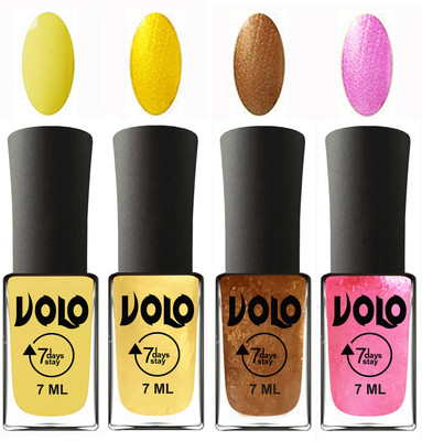 

Volo Ultra Lasting HD Shine Awesome Nail Polish Combo Yellow, Metallic Light Golden, Metallic Dark Golden, Metallic Pink(Pack of 4)