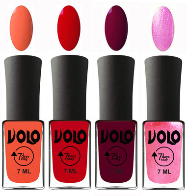 

Volo Ultra Lasting HD Shine Awesome Nail Polish Combo Neon Orange, Blood Red, Wine Maroon, Metallic Pink(Pack of 4)