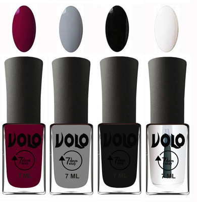 

Volo Ultra Lasting HD Shine Awesome Nail Polish Combo Wine Maroon, Light Grey, Black, Top Coat(Pack of 4)
