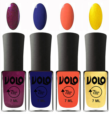 

Volo Ultra Lasting HD Shine Awesome Nail Polish Combo Wine, Navy Blue, Neon Orange, Metallic Light Golden(Pack of 4)