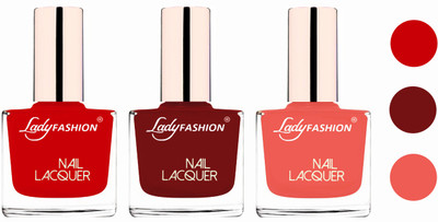 

Lady Fashion Glossy & Long Stay Nail Polish combo Juicy Red,Coffee,Light Orange(Pack of 3)