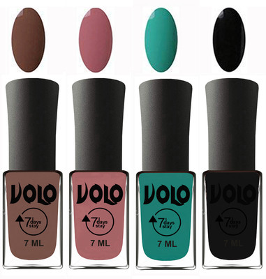 

Volo Ultra Lasting HD Shine Awesome Nail Polish Combo Brown, Chocolate Peach, Radium Green, Black(Pack of 4)