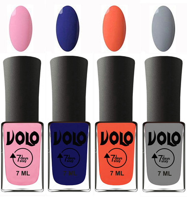 

Volo Ultra Lasting HD Shine Awesome Nail Polish Combo Light Pink, Navy Blue, Neon Orange, Light Grey(Pack of 4)