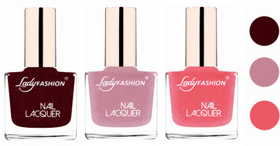 

Lady Fashion Glossy & Long Stay Nail Polish combo Maroon,Silky Purple,Silky Pink(Pack of 3)