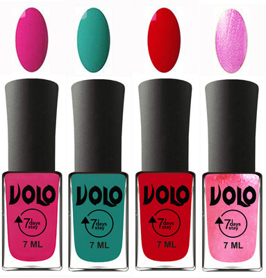 

Volo Ultra Lasting HD Shine Awesome Nail Polish Combo Magnta, Radium Green, Blood Red, Metallic Pink(Pack of 4)