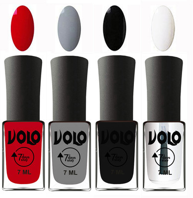 

Volo Ultra Lasting HD Shine Awesome Nail Polish Combo Blood Red, Light Grey, Black, Top Coat(Pack of 4)