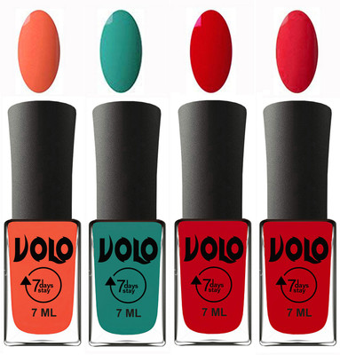 

Volo Ultra Lasting HD Shine Awesome Nail Polish Combo Neon Orange, Radium Green, Blood Red, Redish Orange(Pack of 4)