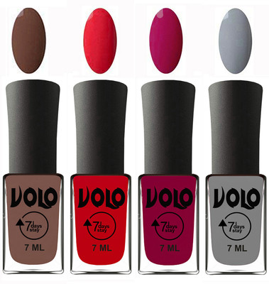 

Volo Ultra Lasting HD Shine Awesome Nail Polish Combo Brown, Redish Orange, Magnta, Light Grey(Pack of 4)