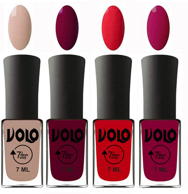 

Volo Ultra Lasting HD Shine Awesome Nail Polish Combo Light Nude, Wine Maroon, Redish Orange, Magnta(Pack of 4)