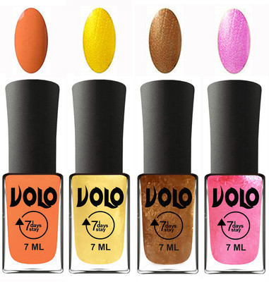

Volo Ultra Lasting HD Shine Awesome Nail Polish Combo Peach, Metallic Light Golden, Metallic Dark Golden, Metallic Pink(Pack of 4)