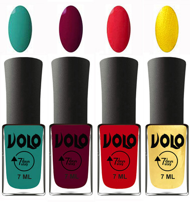 

Volo Ultra Lasting HD Shine Awesome Nail Polish Combo Radium Green, Wine Maroon, Redish Orange, Metallic Light Golden(Pack of 4)