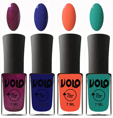 

Volo Ultra Lasting HD Shine Awesome Nail Polish Combo Wine, Navy Blue, Neon Orange, Radium Green(Pack of 4)