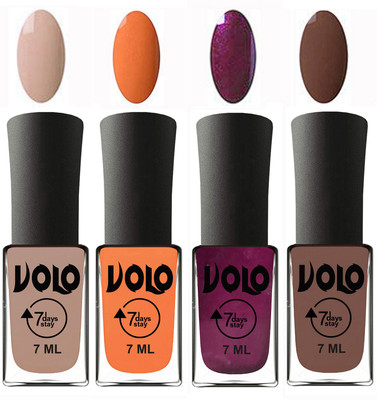 

Volo Ultra Lasting HD Shine Awesome Nail Polish Combo Light Nude, Peach, Wine, Brown(Pack of 4)