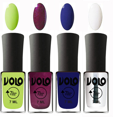 Volo Ultra Lasting HD Shine Awesome Nail Polish Combo Parrot Green, Wine, Navy Blue, Top Coat(Pack of 4)
