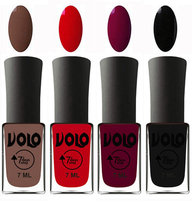 

Volo Ultra Lasting HD Shine Awesome Nail Polish Combo Brown, Blood Red, Wine Maroon, Black(Pack of 4)