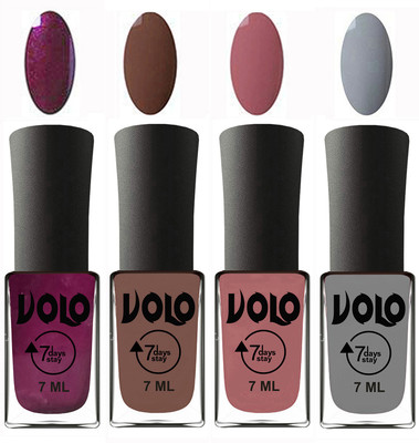 

Volo Ultra Lasting HD Shine Awesome Nail Polish Combo Wine, Brown, Chocolate Peach, Light Grey(Pack of 4)