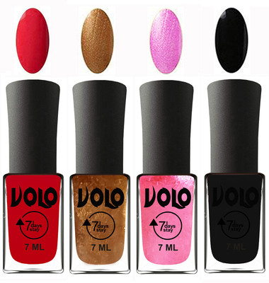 

Volo Ultra Lasting HD Shine Awesome Nail Polish Combo Redish Orange, Metallic Dark Golden, Metallic Pink, Black(Pack of 4)