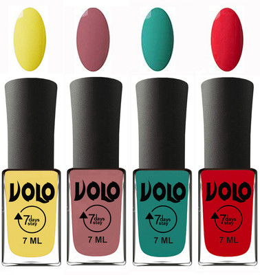 

Volo Ultra Lasting HD Shine Awesome Nail Polish Combo Yellow, Chocolate Peach, Radium Green, Redish Orange(Pack of 4)
