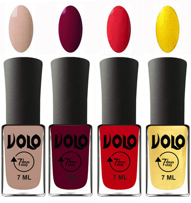 

Volo Ultra Lasting HD Shine Awesome Nail Polish Combo Light Nude, Wine Maroon, Redish Orange, Metallic Light Golden(Pack of 4)