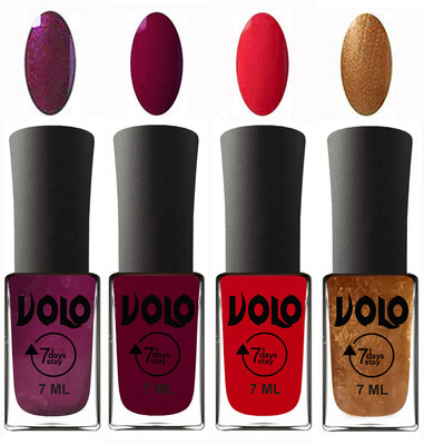 

Volo Ultra Lasting HD Shine Awesome Nail Polish Combo Wine, Wine Maroon, Redish Orange, Metallic Dark Golden(Pack of 4)