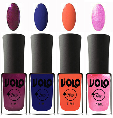 

Volo Ultra Lasting HD Shine Awesome Nail Polish Combo Wine, Navy Blue, Neon Orange, Metallic Pink(Pack of 4)