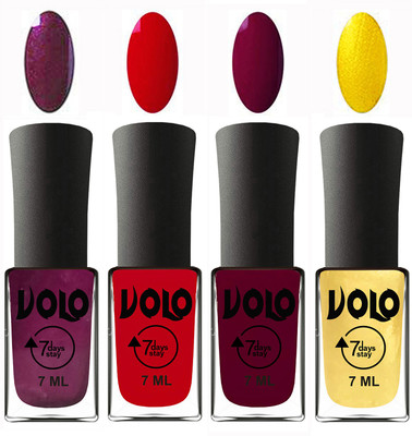 

Volo Ultra Lasting HD Shine Awesome Nail Polish Combo Wine, Blood Red, Wine Maroon, Metallic Light Golden(Pack of 4)